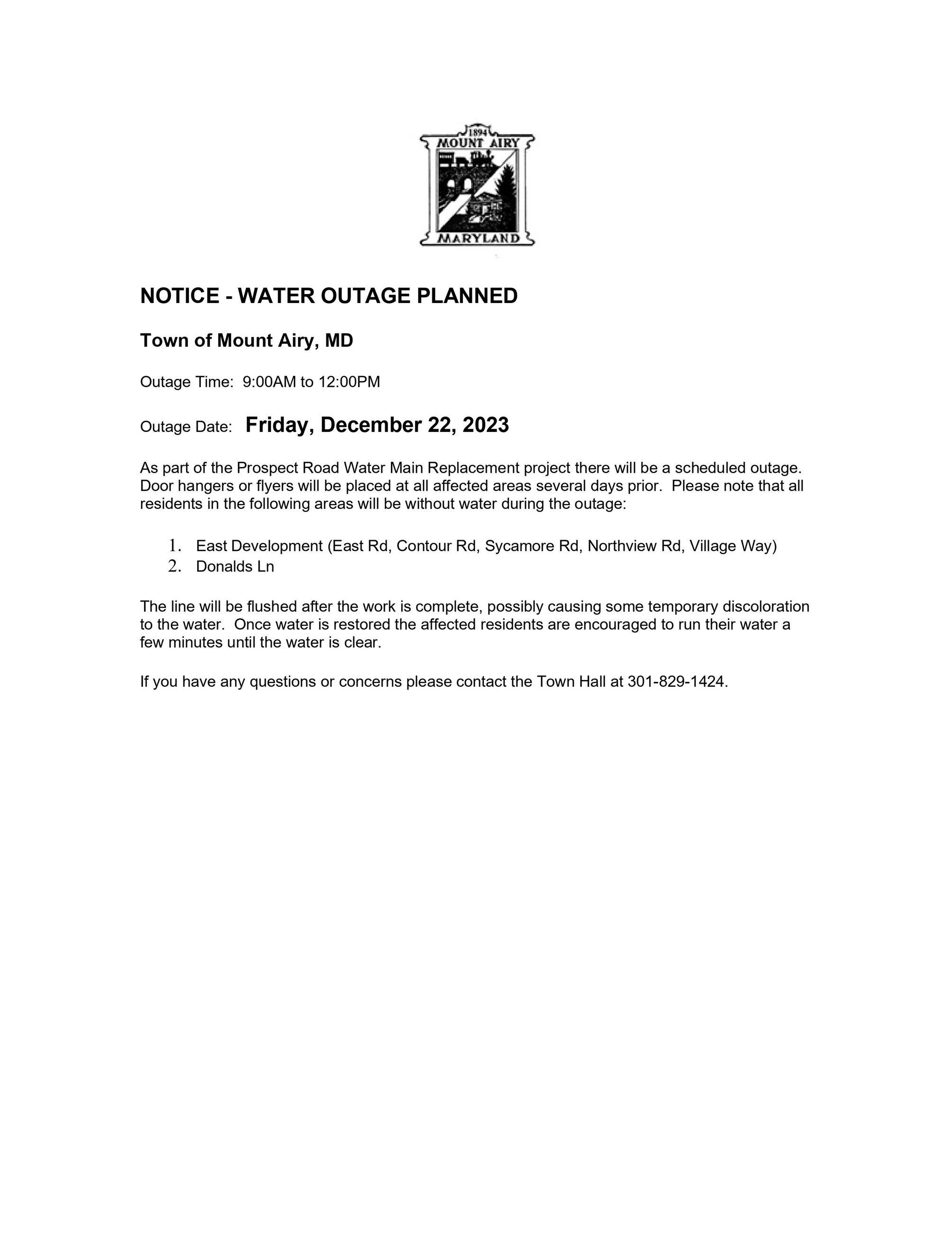 Water Outage Planned 