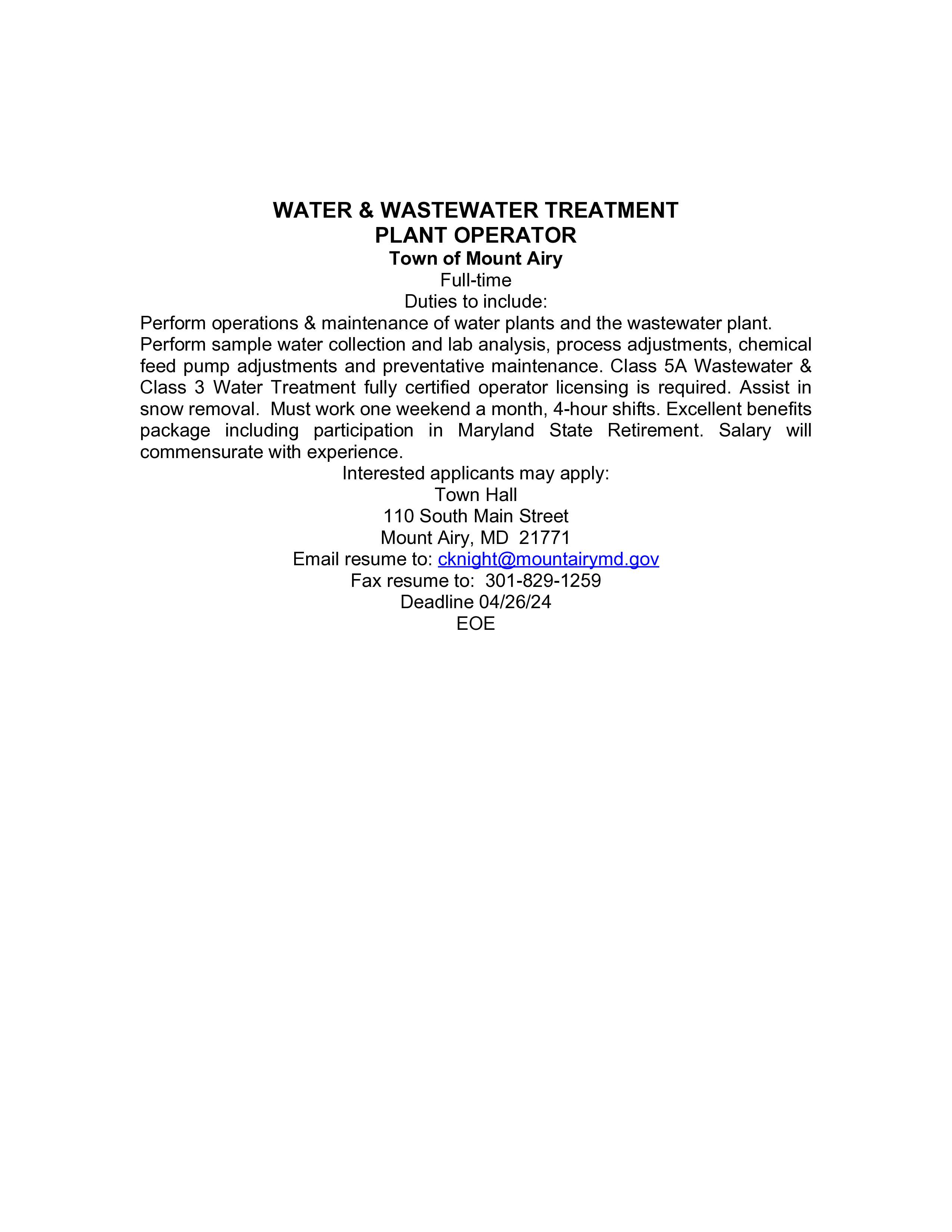 AD for WWTP Operator 0424