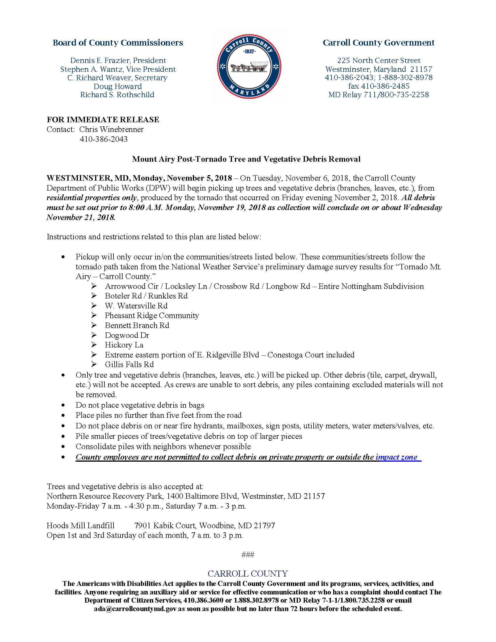 MT Airy Tornado Debris Removal 11.5.18