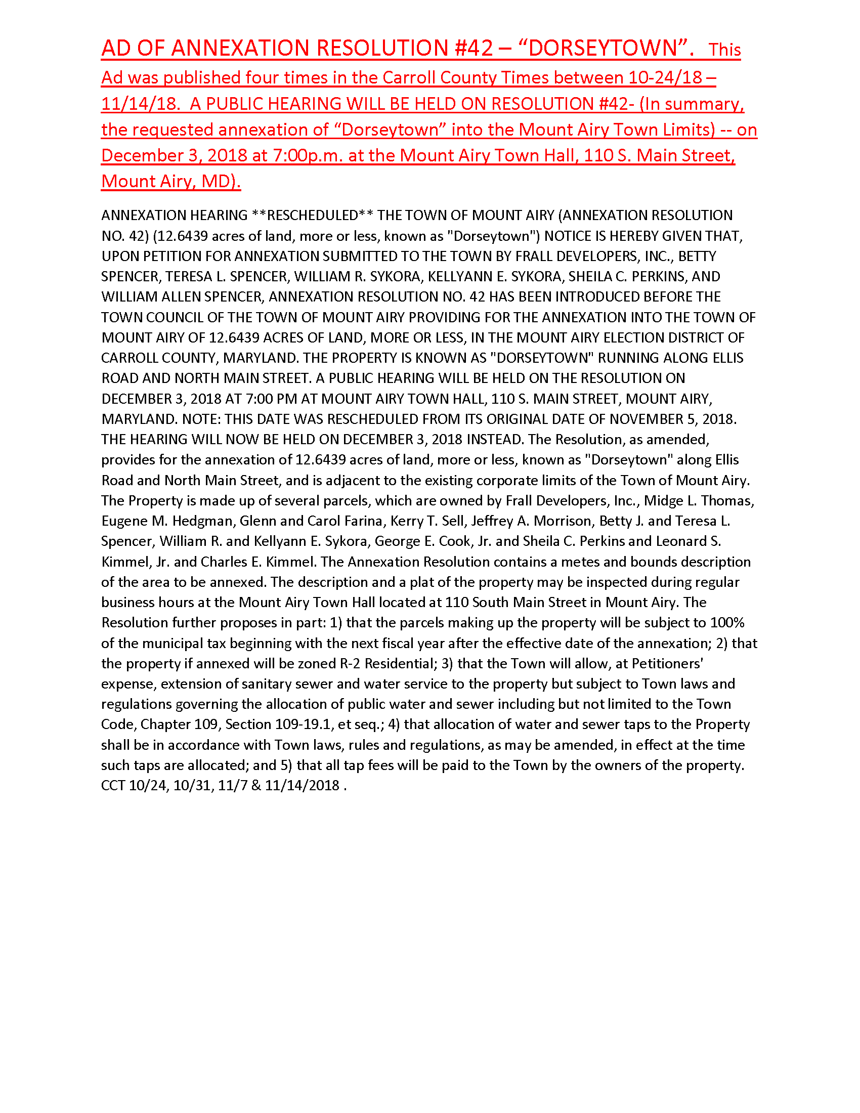 AD OF ANNEXATION RESOLUTION